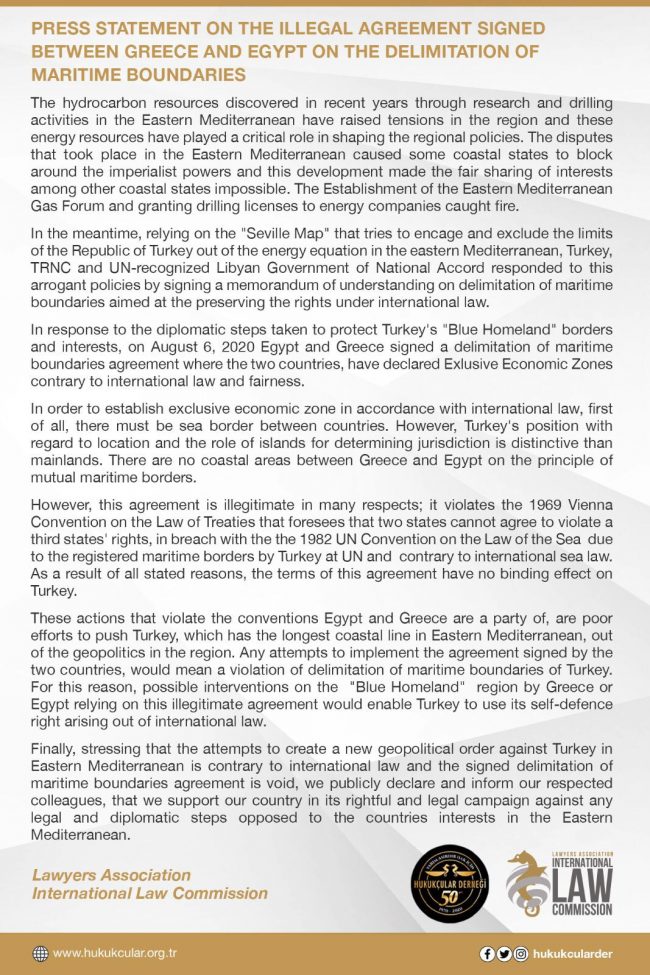 Press Statement on the Illegal Agreement Signed Between Greece and Egypt on the Delimitation of Maritime Boundaries