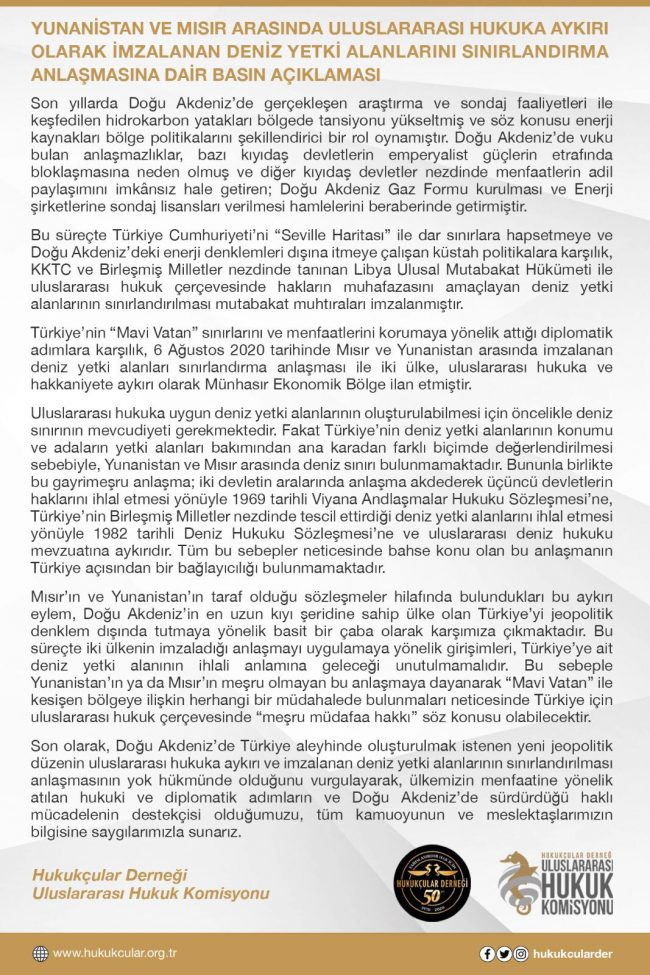 Yunanistan ve Mısır Arasında Uluslararası Hukuka Aykırı Olarak İmzalanan Deniz Yetki Alanlarını Sınırlandırma Anlaşmasına Dair Basın Açıklaması